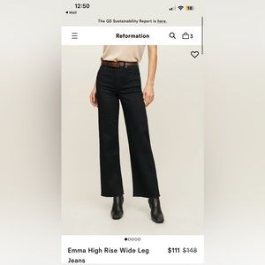 Reformation Emma High Rise Wide Leg Jean Size 29